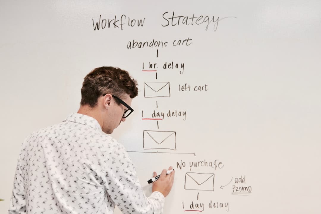 Team working through technical challenges at a whiteboard